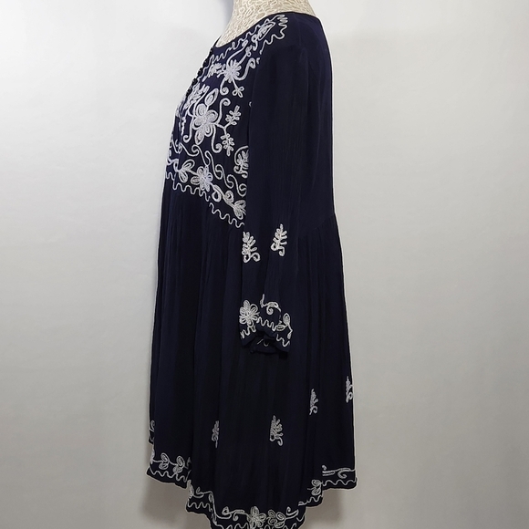 Exist Dress Tunic Blue Floral Embroidered Pullover Baby Doll Women Size M Boho - Picture 11 of 16